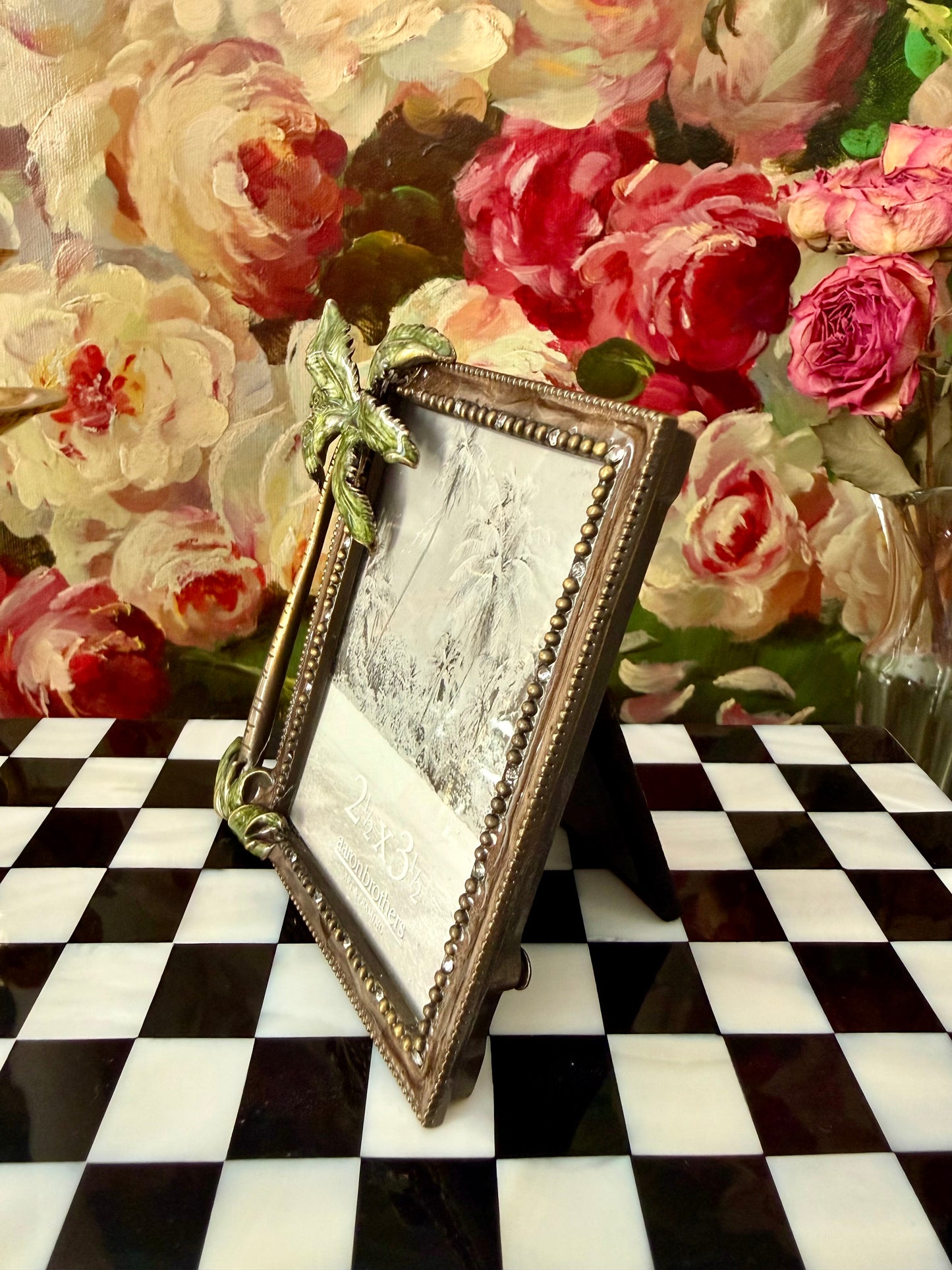 Tropical Palm Trees Mini Enamel Photo/ Picture Frame with Rhinestones