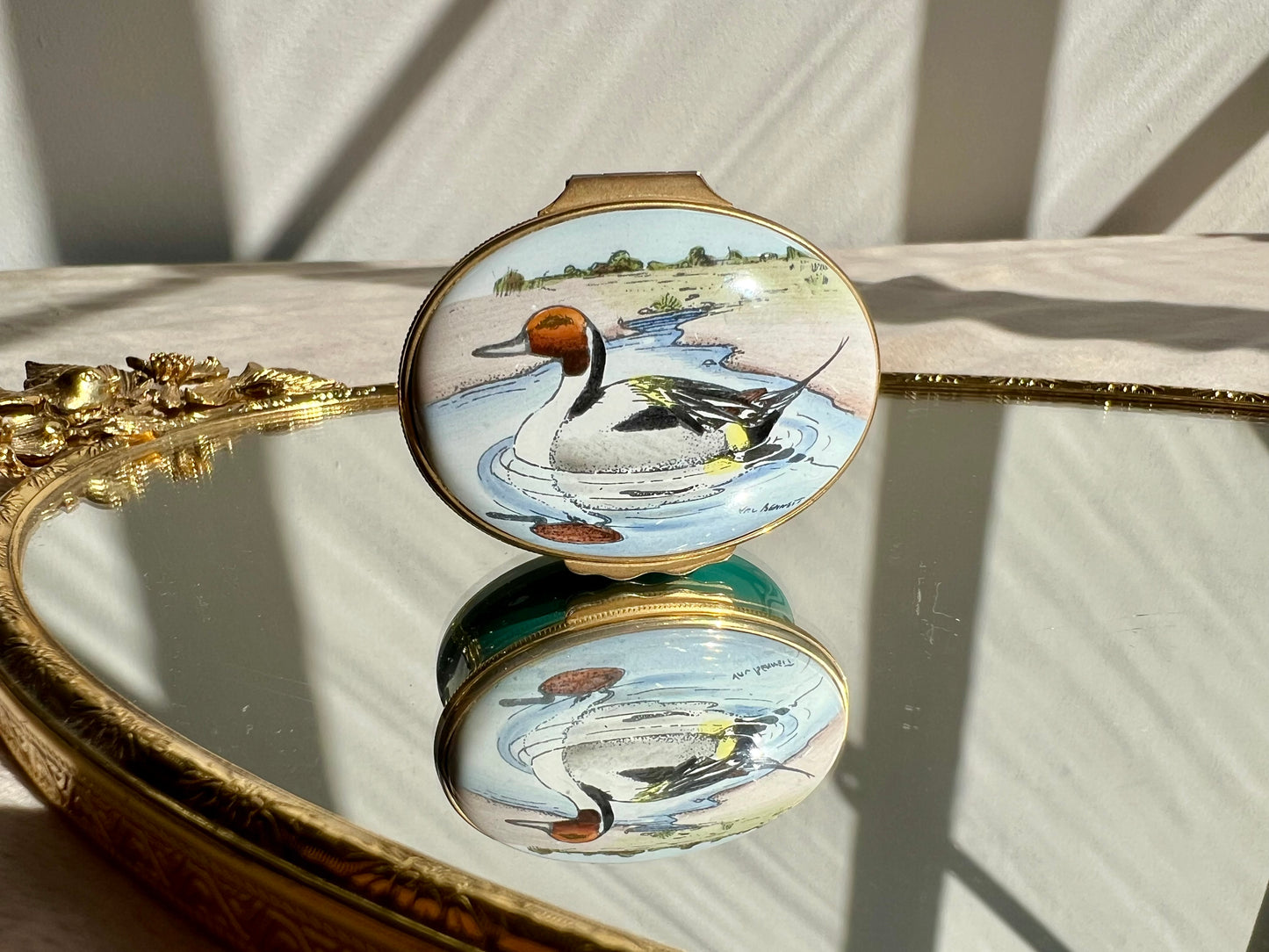 Halcyon Days Oval Enamel Box Mallard Duck