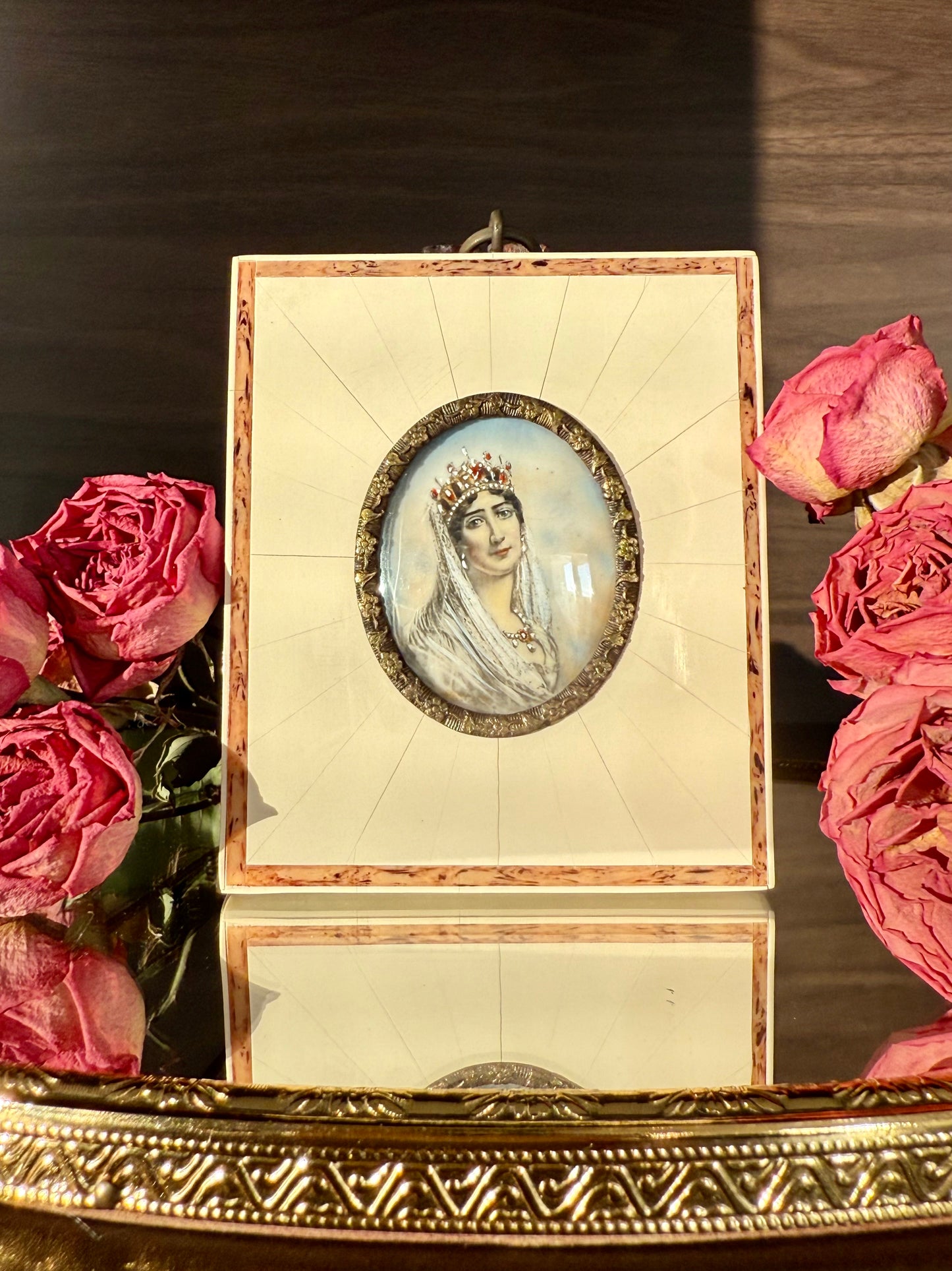 Antique early 20th-Century Miniature Hand-Painted Portrait of Empress Joséphine de Beauharnais, the first wife of Napoleon Bonaparte