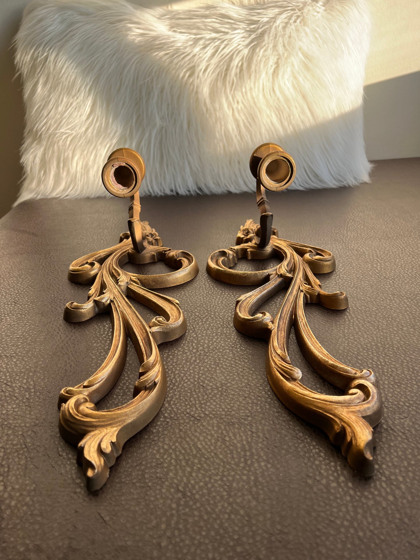 Mid Century Pair of Syroco Wall Ornate Candle Sconces/ Resin Candle Holders, Hollywood Regency