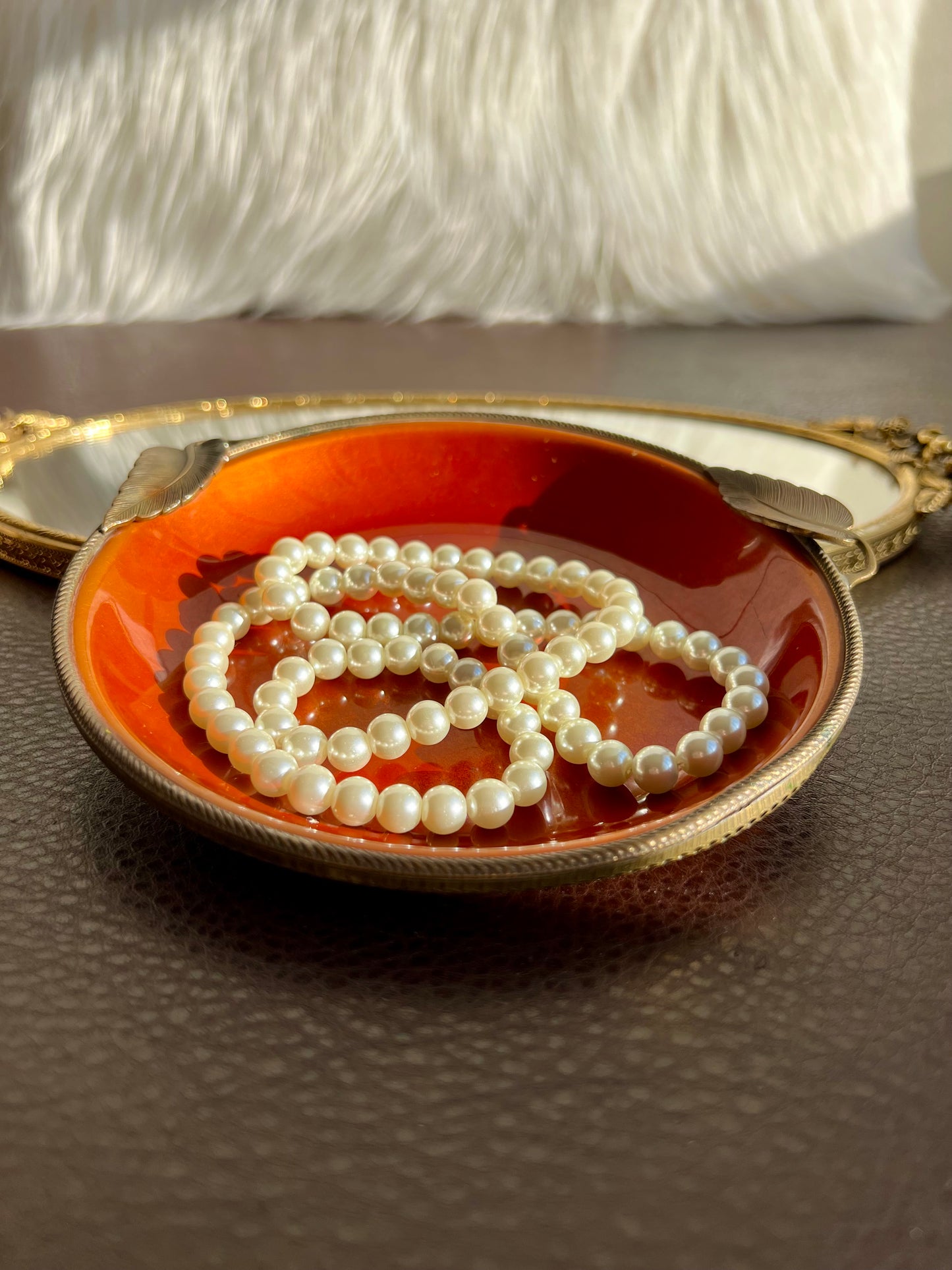 1980s Vintage Orange Round Enamel on Metal Dish or Jewelry Tray by Evans