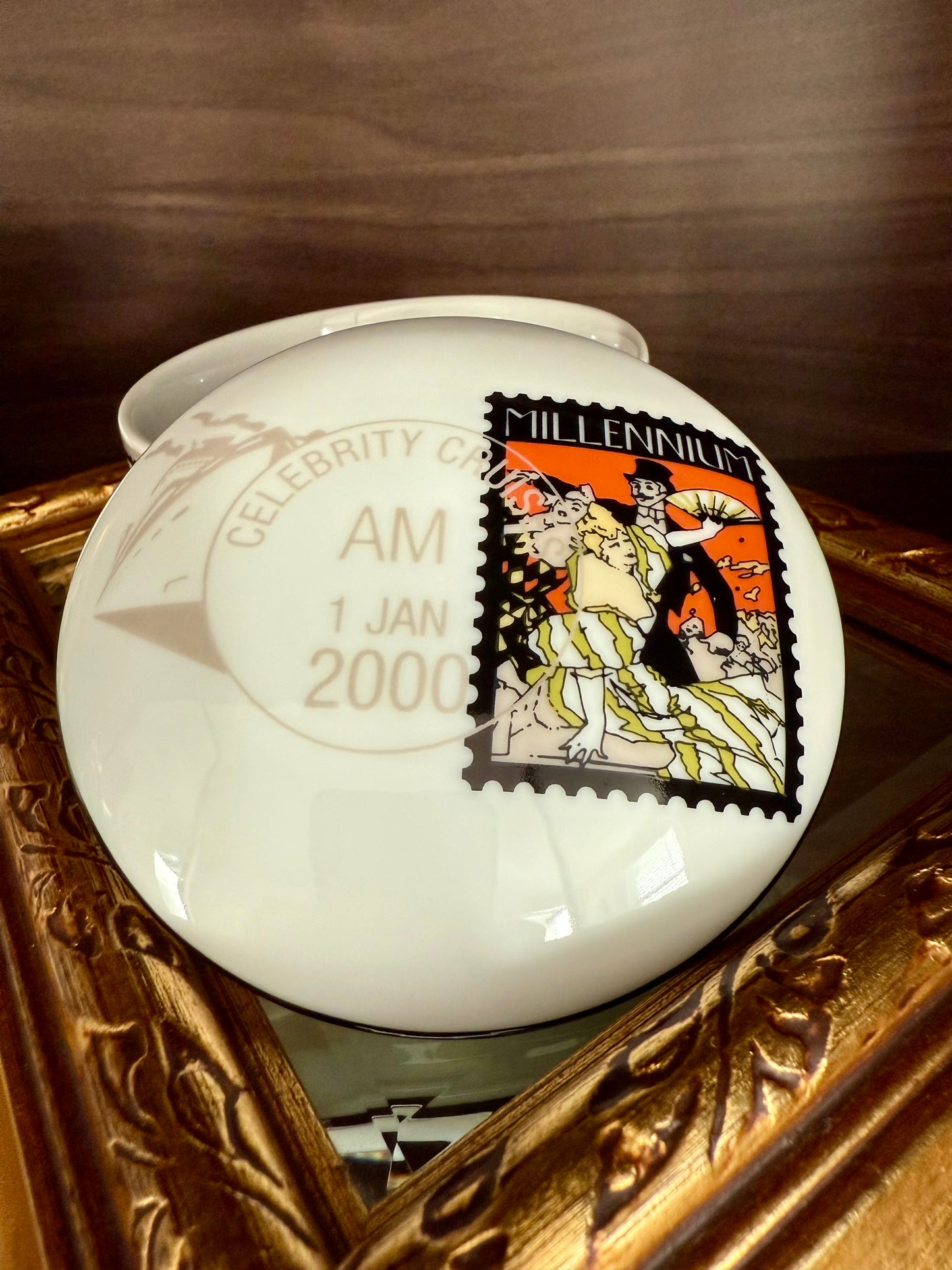 Tiffany & Co. Porcelain Jewelry or Trinket Box, Commissioned by Celebrity Cruises to Commemorate the New Millennium, Made in Japan