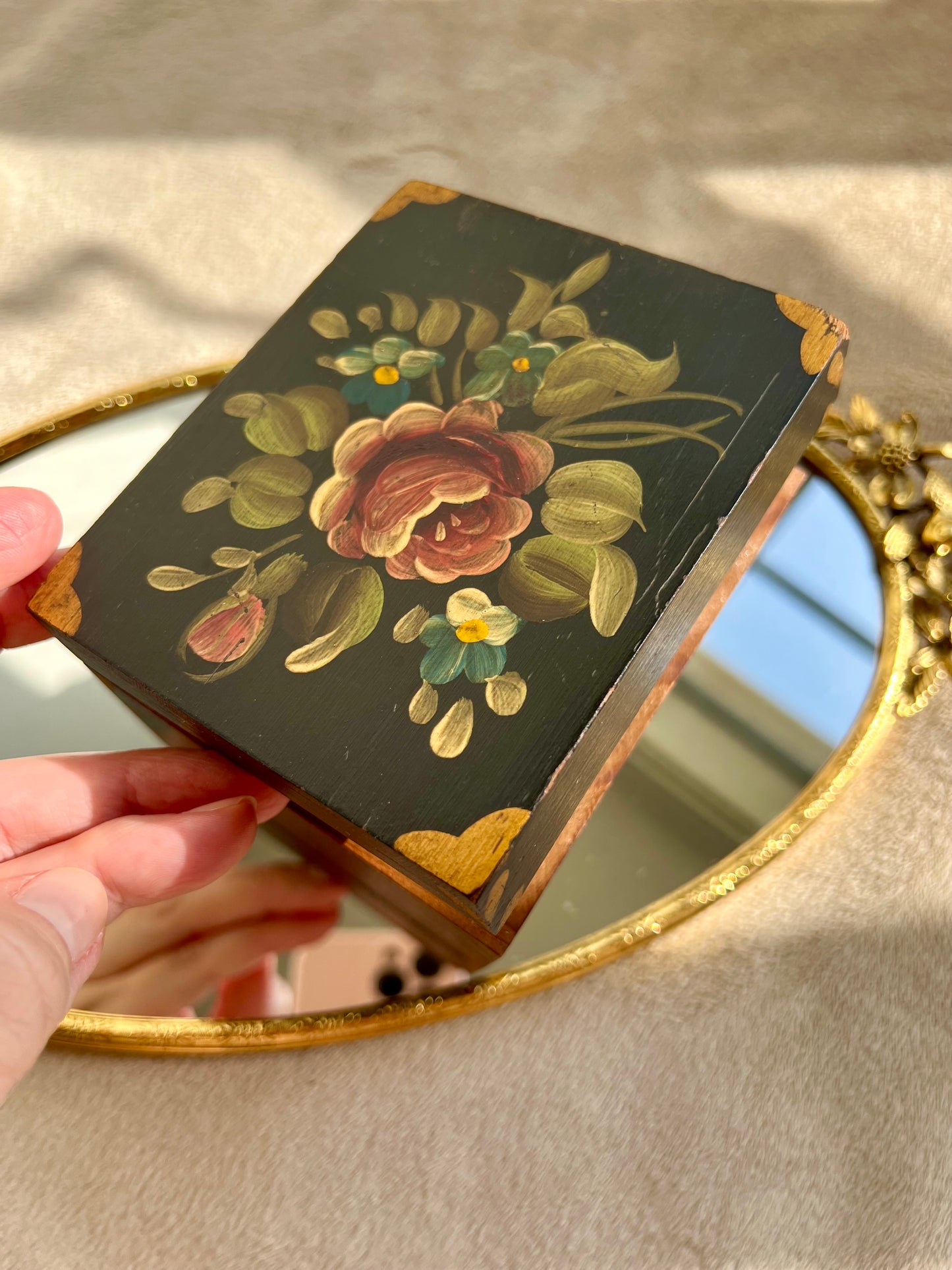 Handmade Wooden Vintage Floral Painted Jewelry Box