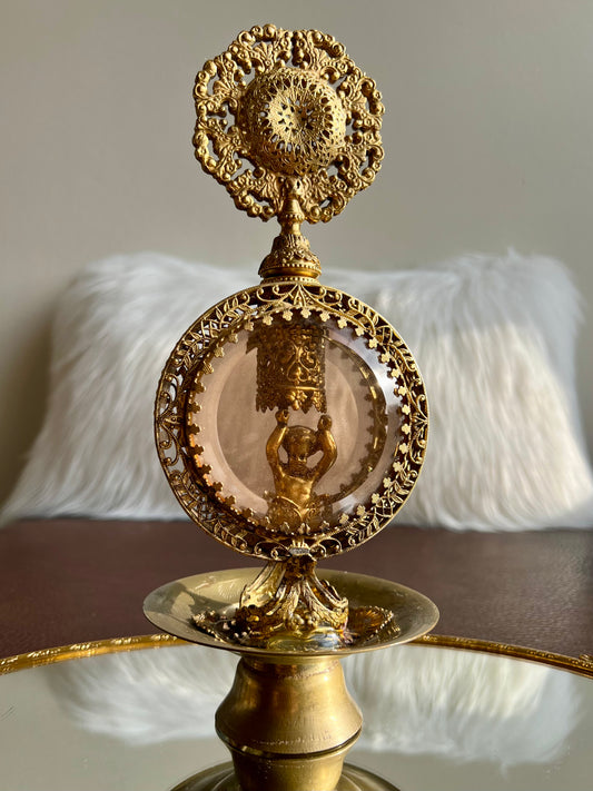 Hollywood Regency Style Vintage Vanity Gold Gilt Perfume Bottle Filigree Ormolu