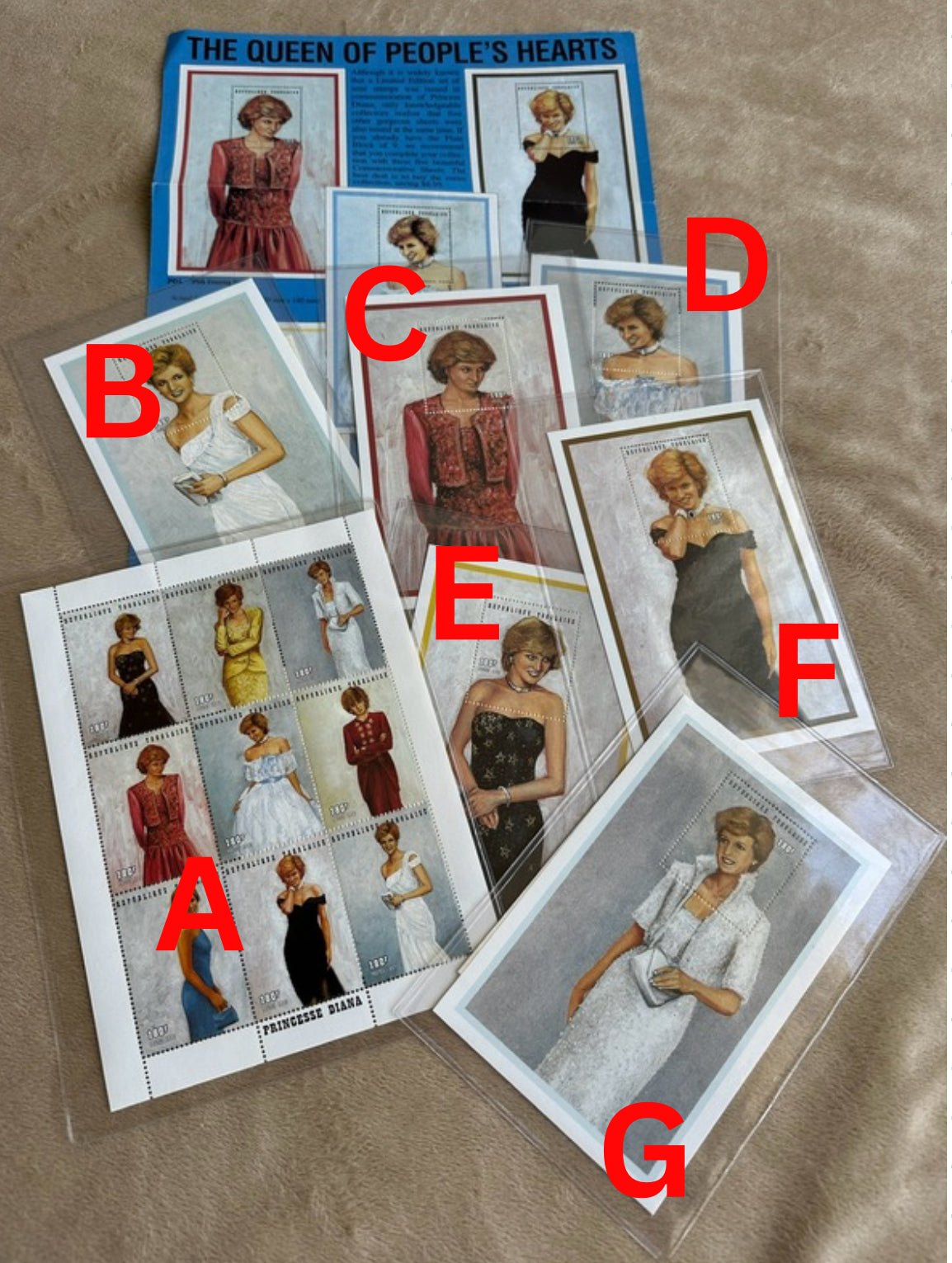 Princess Diana Commemorative Stamp Set - 7 individual pieces