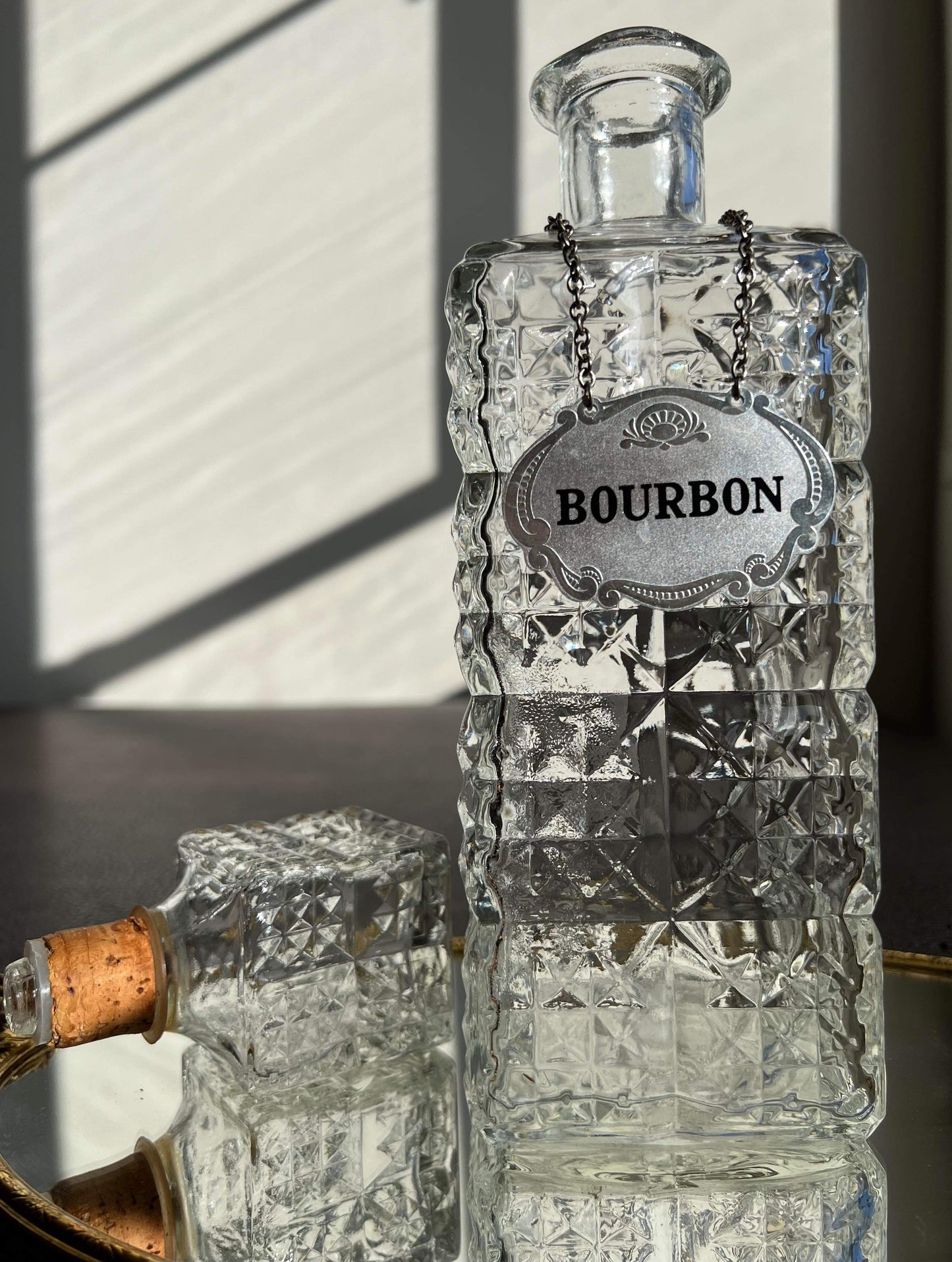 Vintage Crystal Cut Glass Burbon Corked Bottle, 750 ml