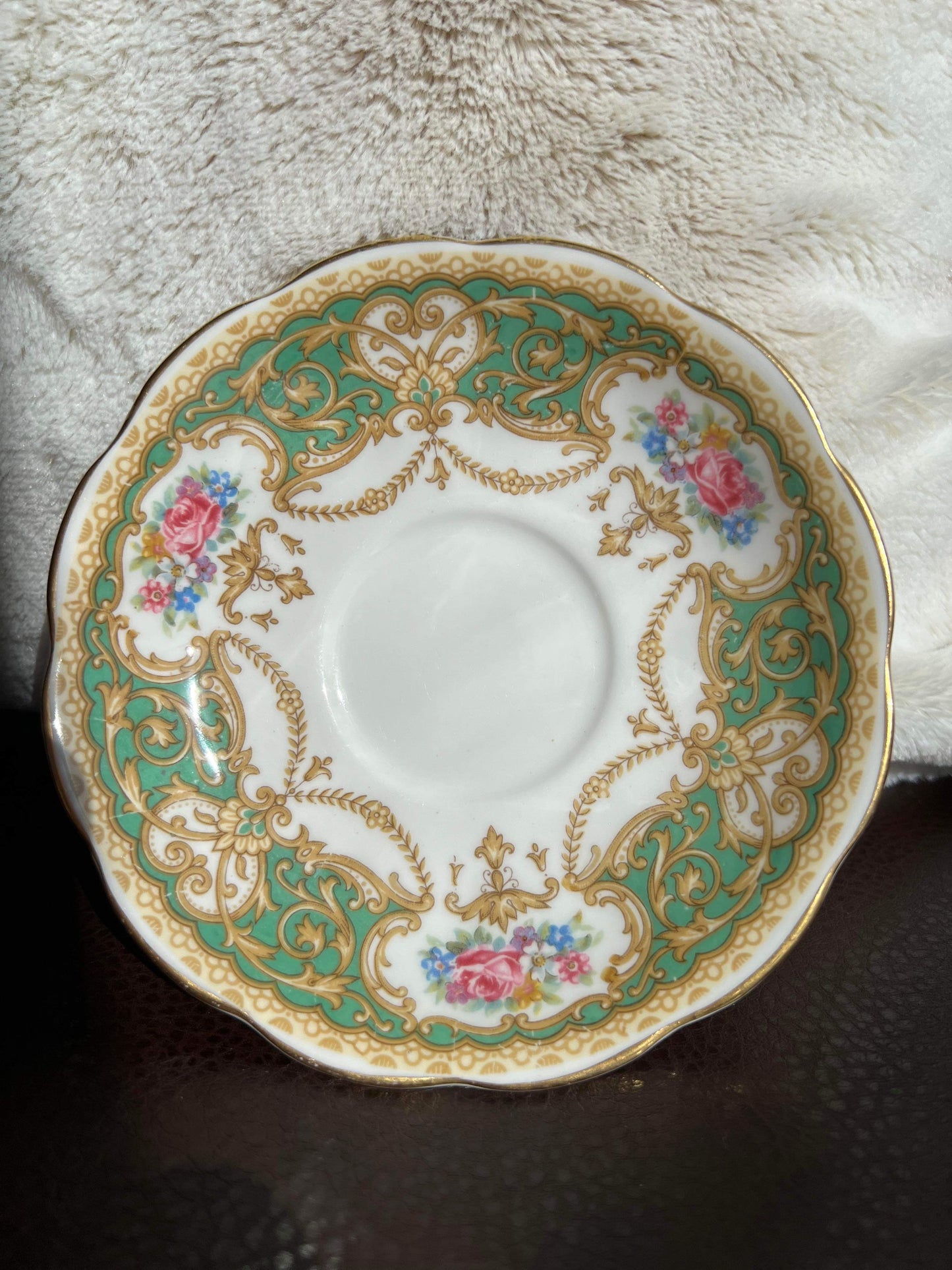 England Regency Queen Anne Green Floral Tea Saucer & cup