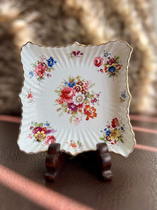 Hammersley Vintage Fine Bone China Square Dish with Rich Colorful Floral Designed F.Howard - Made in England