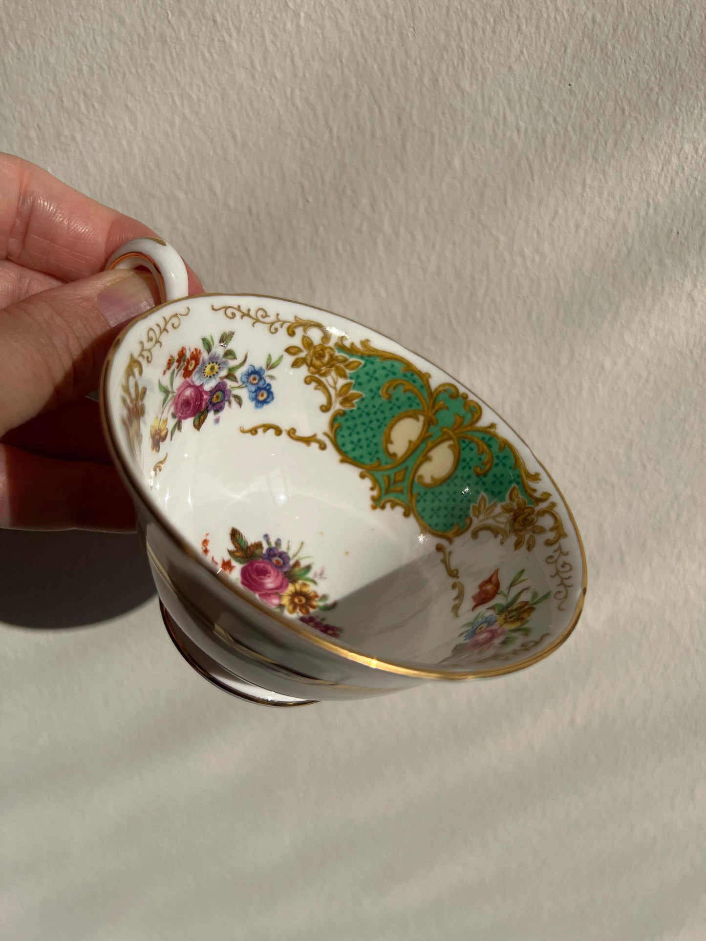 England Regency Queen Anne Green Floral Tea Saucer & cup