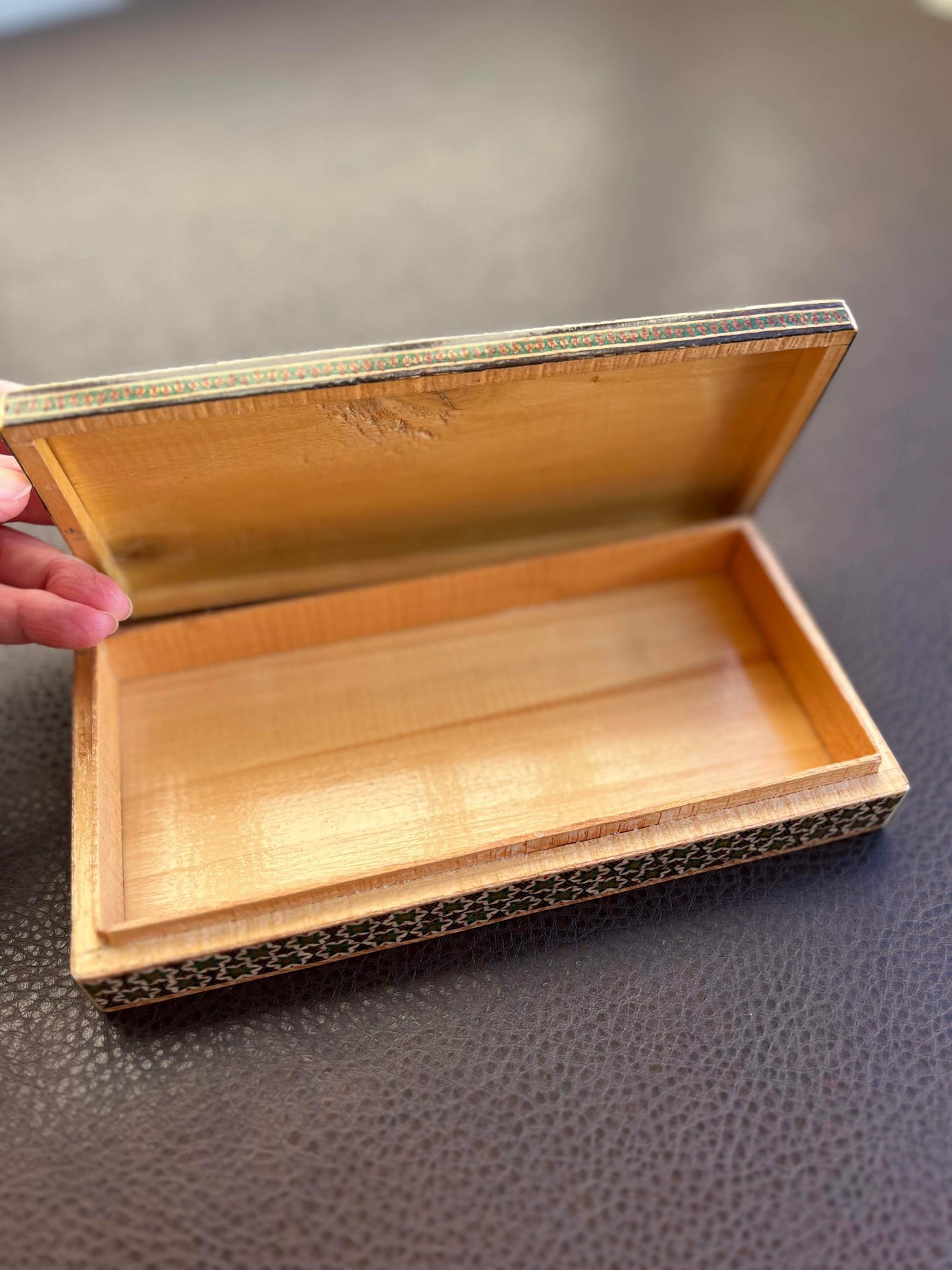 Persian hand painted wooden inlaid trinket box