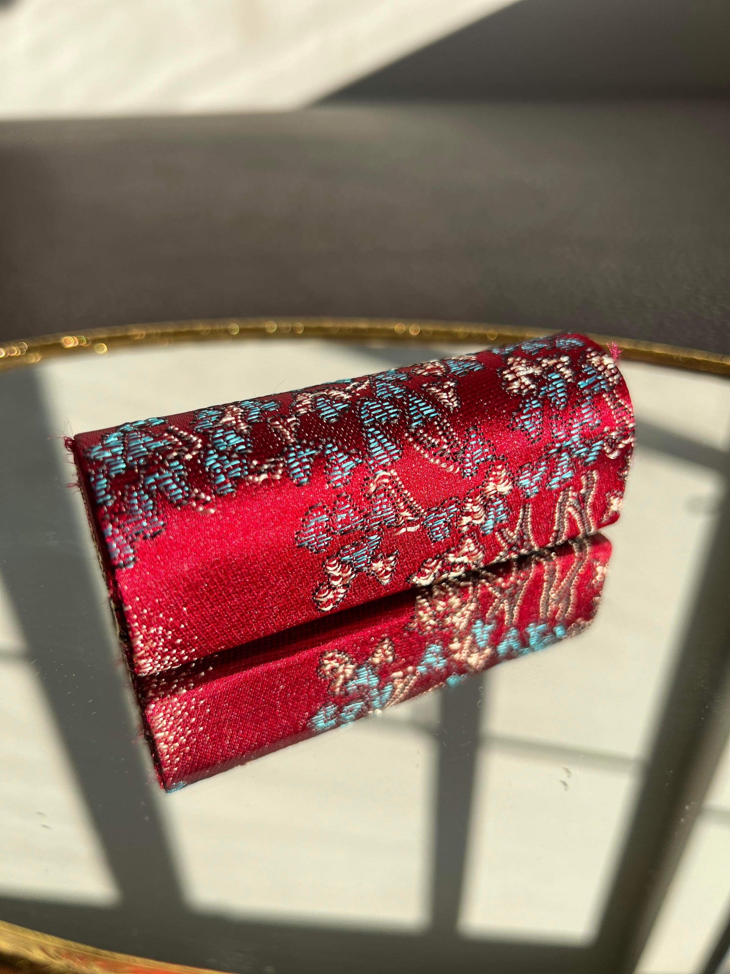 Red silk lipstick holder with mirror