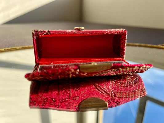 Red silk lipstick holder with mirror