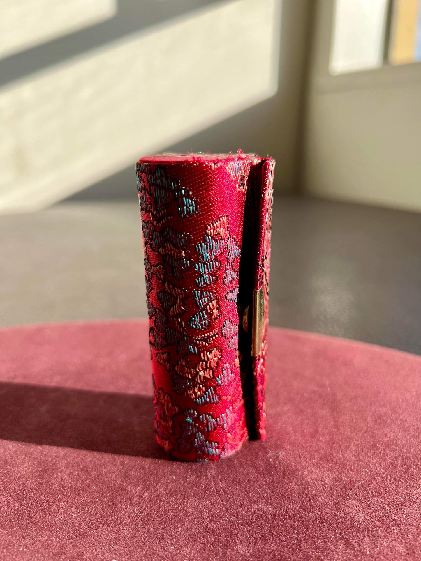 Red silk lipstick holder with mirror