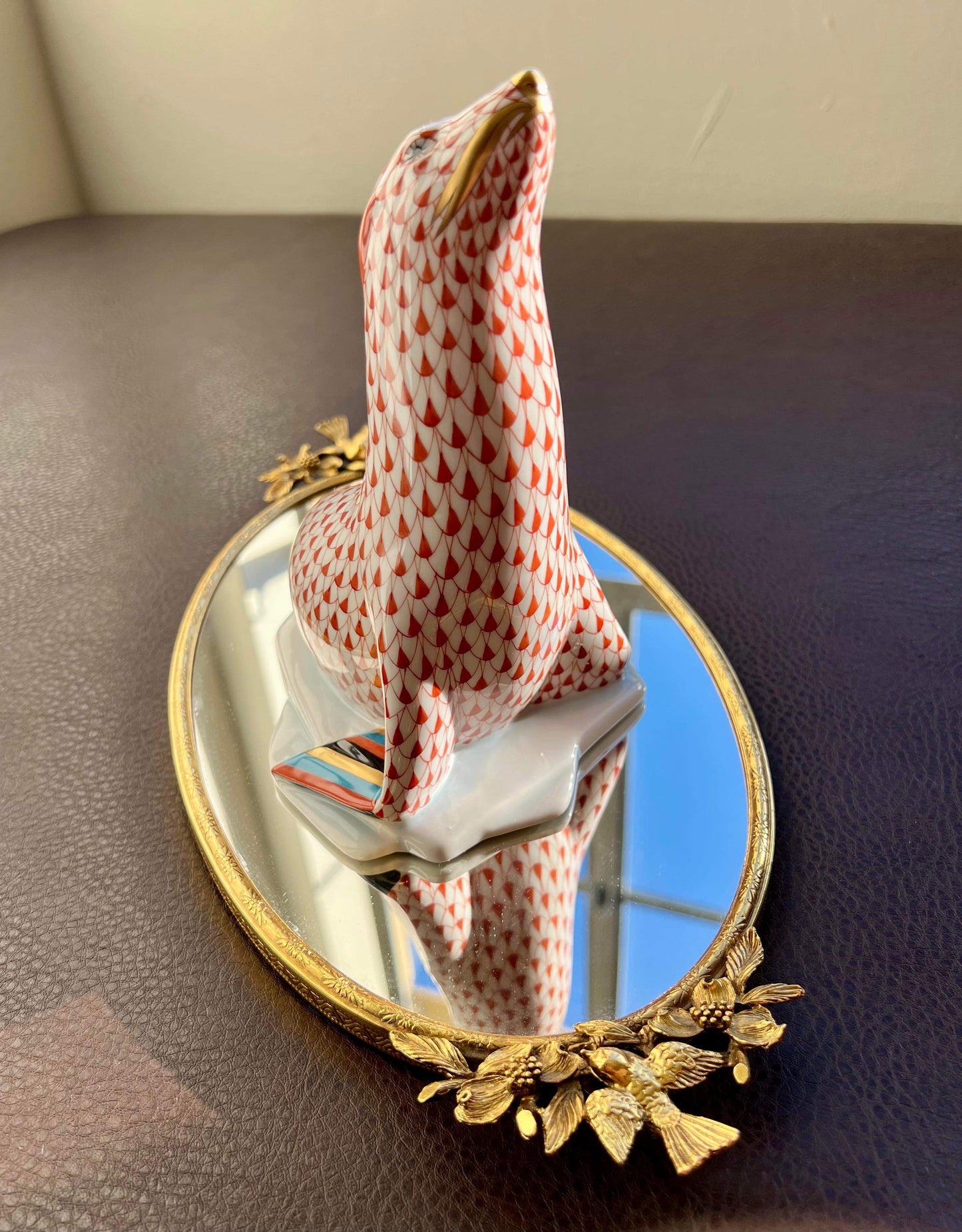 Herend Rust Fishnet Hand painted Vintage Porcelain Figurine Seal on Ice