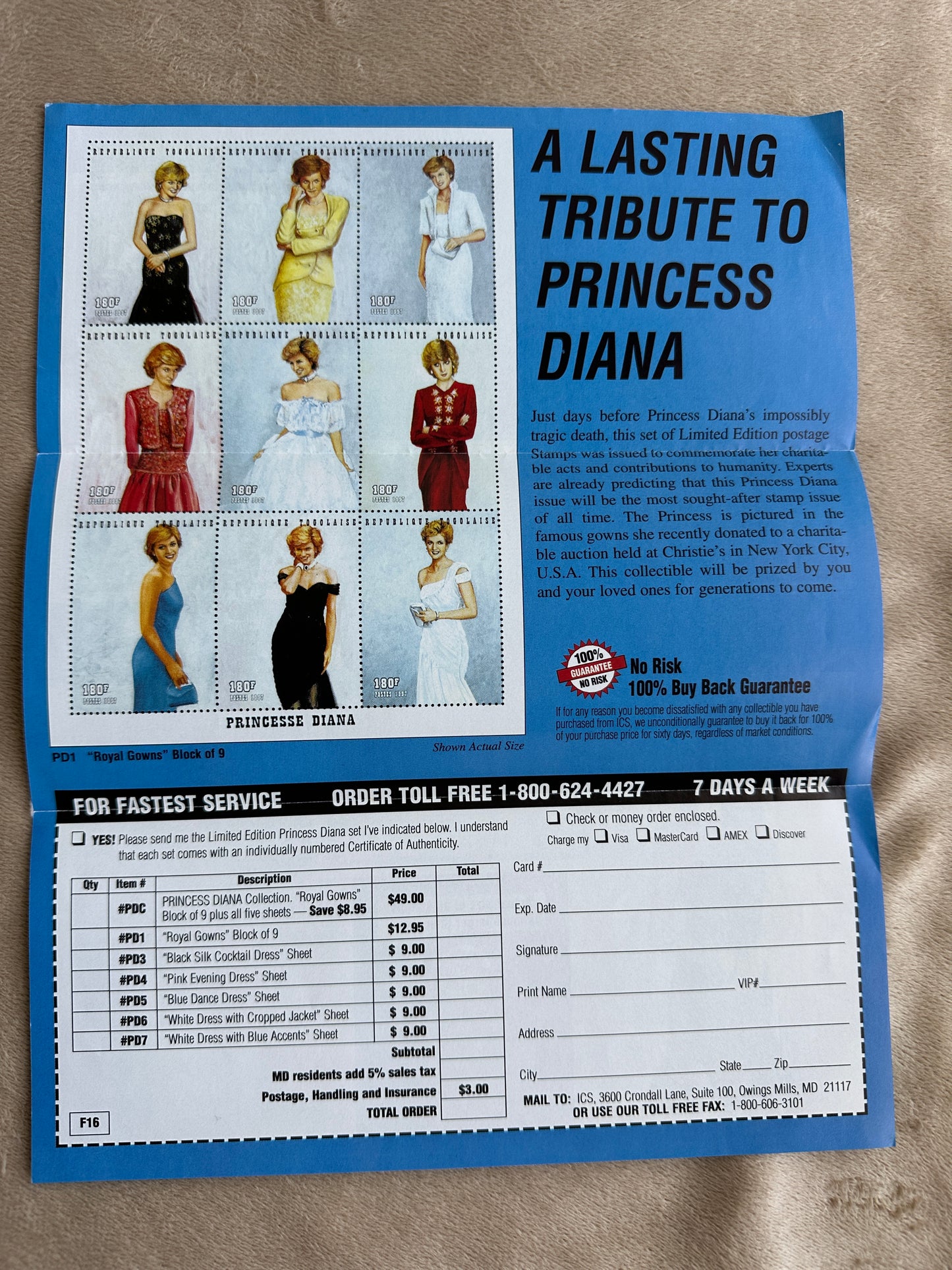 Princess Diana Commemorative Stamp Set - 7 individual pieces